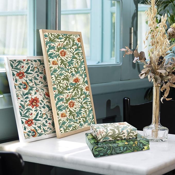 JarThenaAMCS 12 Sheet William Morris Wrapping Paper -Not Roll- Vintage Floral Gift Wrap Paper Folded Flat Retro Floral Art Paper for Wedding Birthday DIY Crafts Gift Wrapping, 19.7 x 27.6 Inch