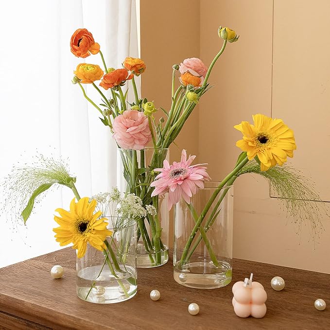 20pcs Cylinder Vases for Centerpieces - Glass Vases for Flowers with 4 Different Sizes, Modern Floating Candle Vases Formal Dinners Home Decor 4, 6, 8, 10 Inches in Height
