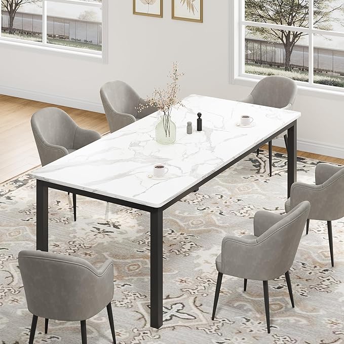 IDEALHOUSE 71 Inch Industrial Dining Table for 4-6 Person Rectangle Kitchen Table with Metal Legs,Round Corners, Writing Desk, for Modern Farmhouse, for Kitchen, Dining Room,Quick Assembly,Wood