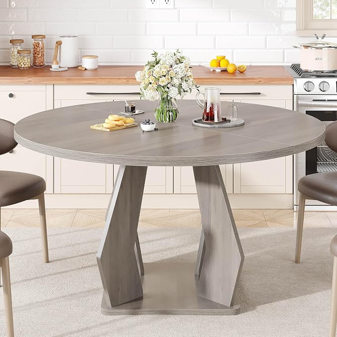 IBF Round Dining Table,Farmhouse Pedestal Dining Tables for 4 to 6,Grey Dining Table for Kitchen and Living Room,47 Inch Dinner Tables for Office,Apartment,Dining Room
