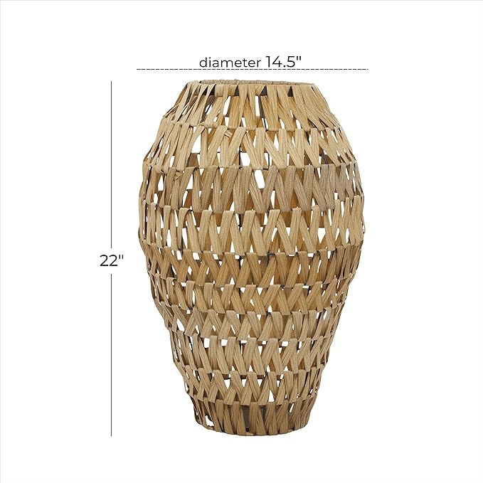 Deco 79 Plastic Rattan Handmade Decorative Vase Woven Centerpiece Vase, Vase for Home Decoration 15" x 15" x 22", Brown