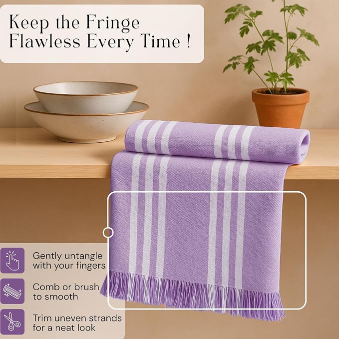 Striped Kitchen Towels 12 Pack, 16x26 Inches, 100% Cotton, Absorbent Dish Towels for Kitchen Drying, Reusable Dishcloths for Cleaning, Quick Dry Wash Rags for Everyday Use - Lavender