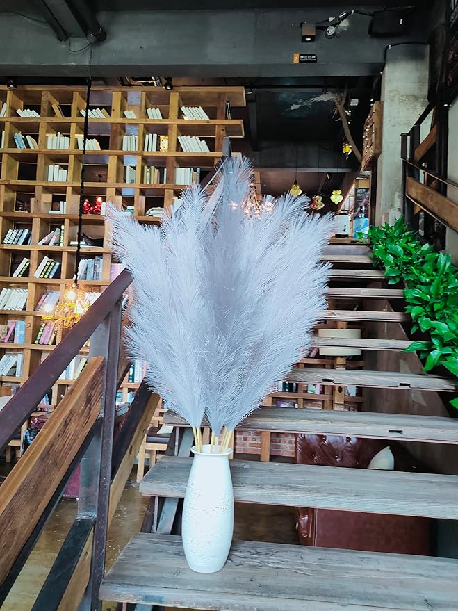 Premium Faux Pampas Grass Decor Tall & Fluffy, No Assembly Needed Long Pampas, Luxury Large Floral, Elegant Feather Flowers for Wedding Decorations(Faux Grey, 8pcs 43.3"(110cm))