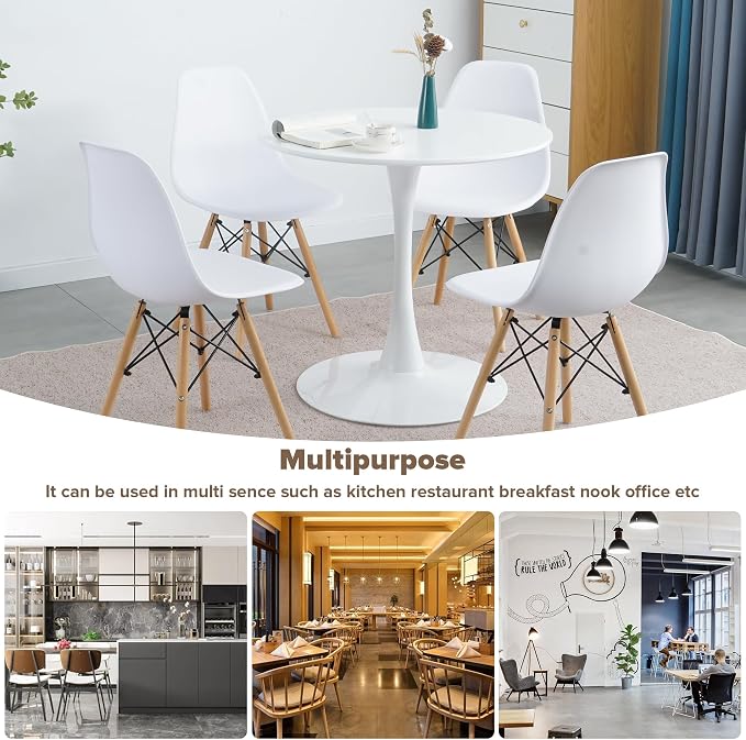 5-Piece Round Dining Table Set,31.5" Mid-Century Modern Kitchen Table with 4 Chairs,Tulip Pedestal Table & Solid Wood Legs,Space Saving Compact Furniture for Small Spaces Apartment Home,White