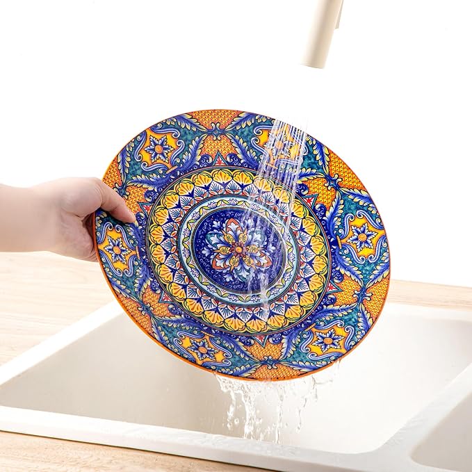 vancasso 18-Piece Dinnerware Sets,Ceramic Plates and Bowls Sets Service for 6, Bohemian Style Porcelain Dishes Set for 6, Microwave and Dishwasher Safe, Scratch Resistant,Non Toxic, Series KRVI