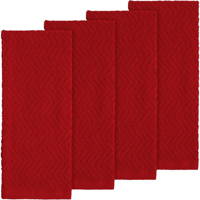 DecorRack 4 Pack Kitchen Towels, 100% Cotton Dish Towels, 15 x 25 Inch Absorbent Kitchen Towels for Drying Dishes, Hand Towels, Kitchen Cleaning Cloths, Red (Set of 4)