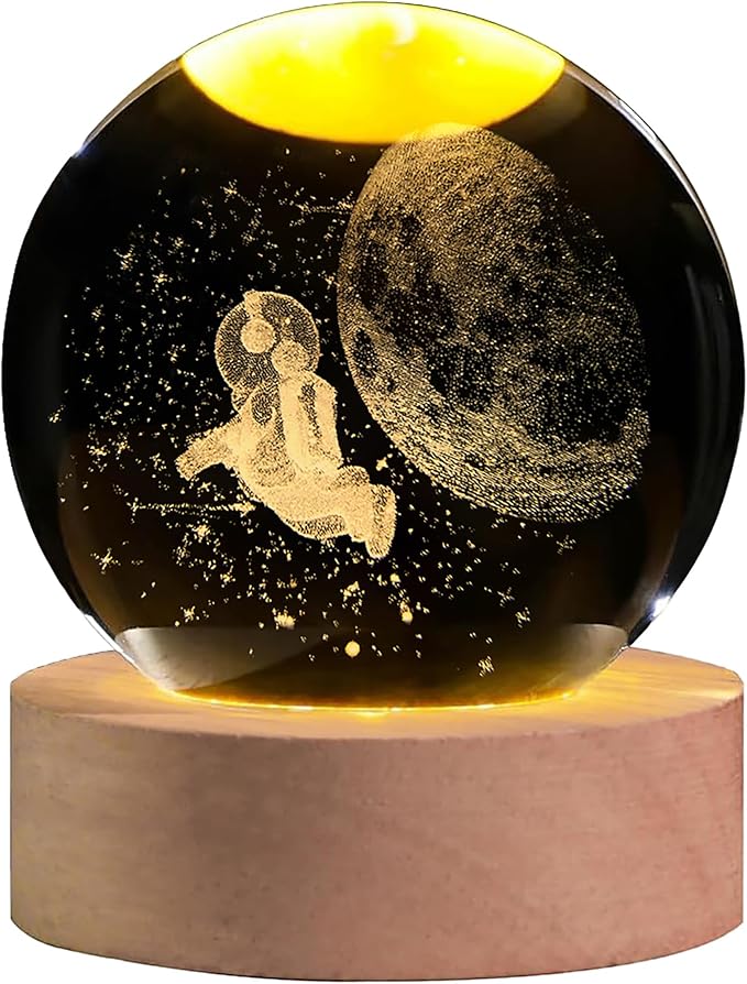 Astronaut Crystal Ball with LED Light Base, 60mm Glass Sphere Decorative Balls, Universe Space Galaxy Lamp Gifts