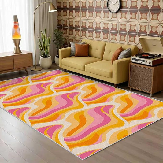 70s Retro Rug 5x7 Colorful Zebra Striped Groovy Pattern Area Rugs for Living Room, Bedroom, 70s Retro Home Decor Accessories Indoor Carpet, Non Slip & Machine Washable, GD0346