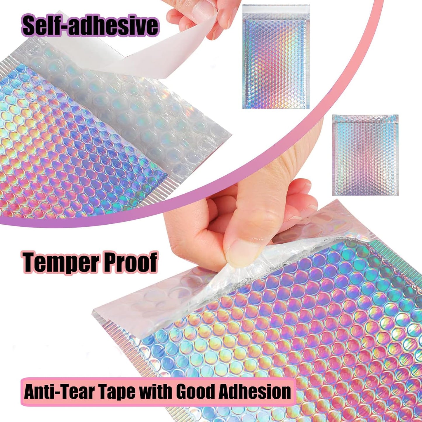 Skiennix Metallic Bubble Mailers - Waterproof Holographic Padded Envelopes | 50 PCS for Small Business Shipping