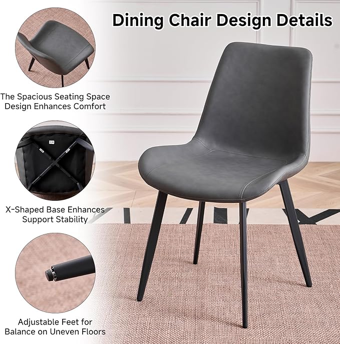 47 inch Round Dining Table Set for 4 with Chairs Kitchen Table and Chairs Set Mid-Century Modern Round Wood Kitchen Tables with Upholstered Synthetic Leather Chairs Set of 4