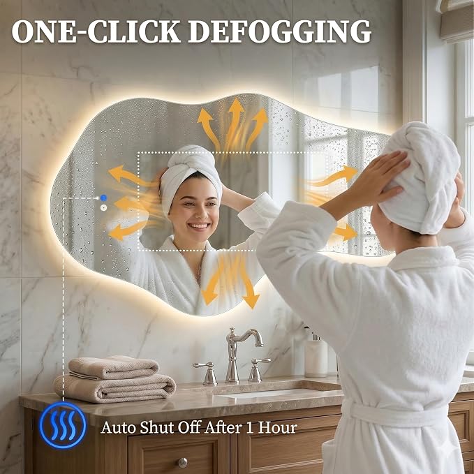 Irregular LED Bathroom Mirror with Lights, Backlit Vanity Mirror for Wall, Asymmetrical Wall Mirror, 3 Color Dimmable Anti-Fog Smart, Decorative Mirror for Bathroom, Entryway(26″ x 43″, 2 Pack)