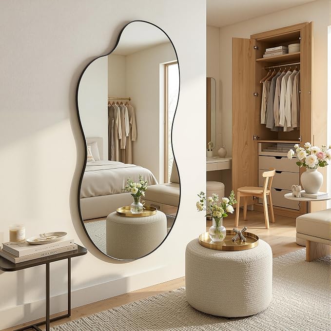 Irregular Wall Mirror, 28"x55" Asymmetrical Mirror with Metal Frame, Modern Unique Decorative Mirrors for Bathroom, Wall Decor, Entryway, Living Room, Black