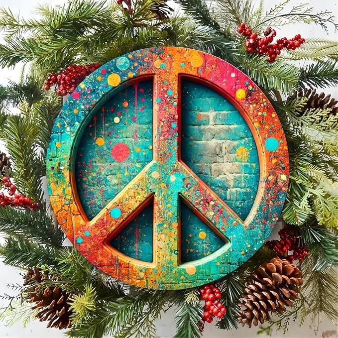Vintage Peace Sign Metal Tin Wall Art, 7.98x7.98" - Perfect for Home, Bar, Cafe & Garage Decor