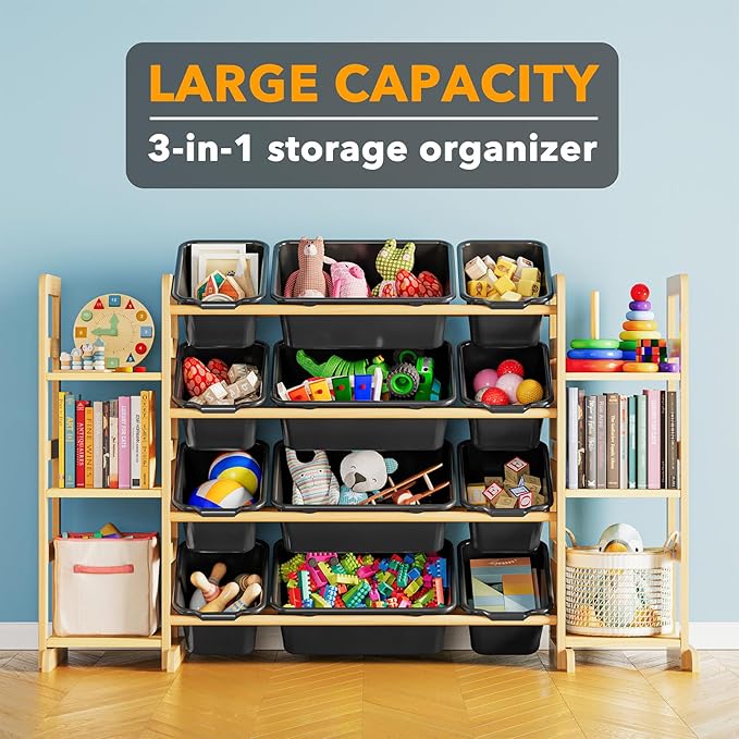 SpaceAid Toy Storage Organizer with 6 Shelves and 12 Bins, Toy Organizers Storage Bookshelf, Kids Bin Shelf Toys Box Bookcase for Bedroom Playroom Organization Room Decor, True Black