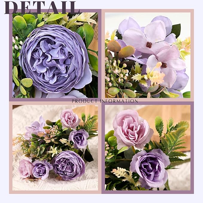 ASTRYAS Artificial Flowers, Peonies Artificial for Decoration Small Silk Flowers Bouquet Artificial Purple Peony for Wedding Party Cake Home Décor (Purple)