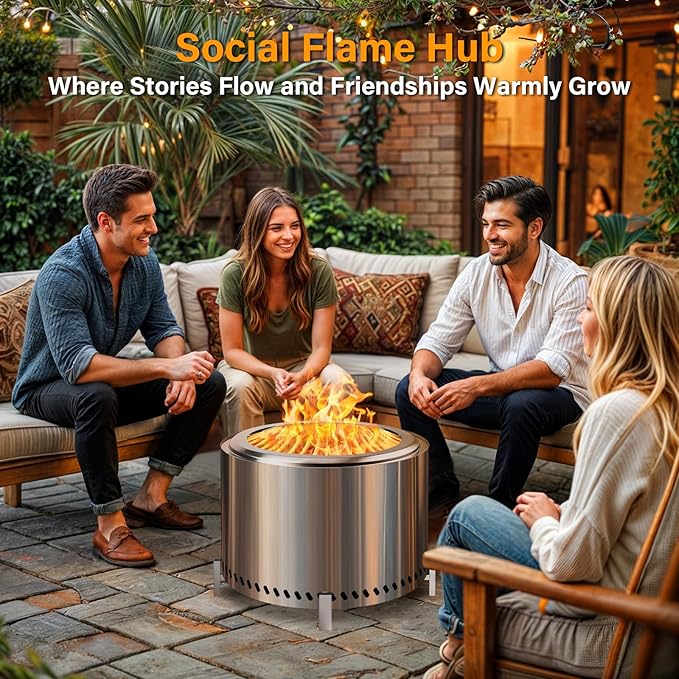 HGD 20" Smokeless Firepit with Stand, Stainless Steel Wood Burning Fire Pit for Friends & Family Gatherings, Secondary Combustion Outdoor Patio Stove for Garden BBQ & Bonfire