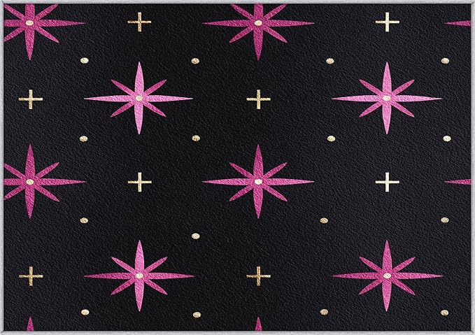 Atomic Rugs 7x9, Mid Century Modern Retro Washable 7 x 9 Area Rug for Living Room, Bedroom, Low Pile Non Slip Stain Resistant Carpet, Atomic Starburst Home Decor Accessories & M858