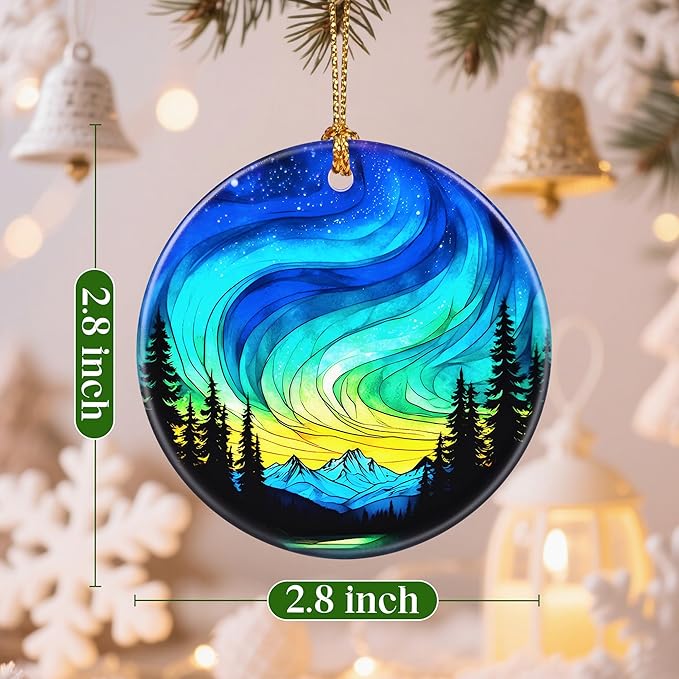 Christmas Ornaments, 2.8 Inch Ceramic Hanging Ornament, Christmas Tree Ornaments, Xmas Decorations, Holiday Decorations, Holiday Party Gifts, and Xmas Gift Ideas - Northern Lights