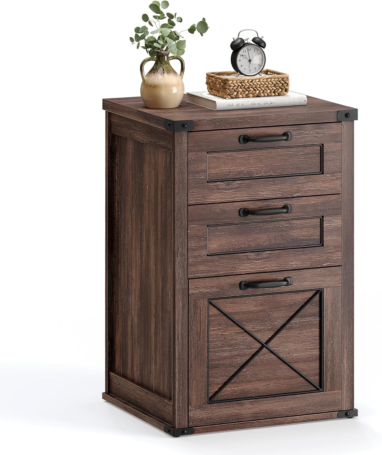 VASAGLE File Cabinet - Modern 3-Drawer Filing Cabinet for Home Office | Maroon Brown, Fits A4 & Letter Size