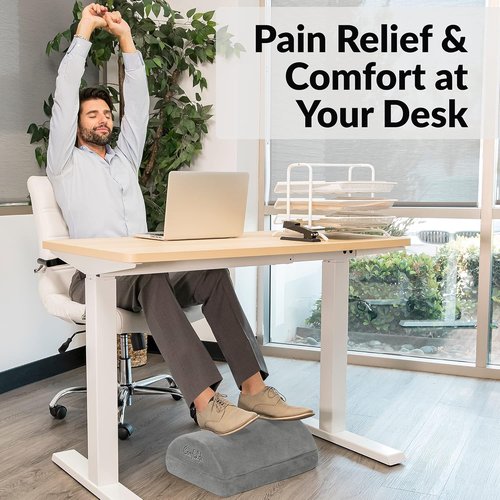 ComfiLife Foot Rest - Adjustable Height Memory Foam Stool for Office & Gaming Chairs | Ergonomic Gray Design for Back & Hip Pain Relief