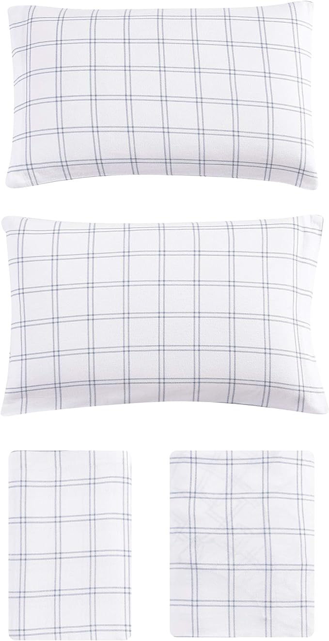 Eddie Bauer - Flannel Sheets King Size, Anti-Pilling & Wrinkle Resistant Cotton, Touchably Soft for All-Season Comfort - Bed Sheets with Matching Pillowcases & Fitted Sheet (Westridge Plaid Blue)