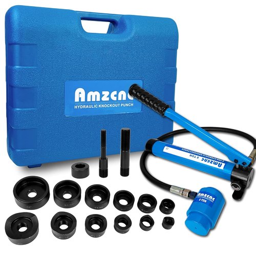 AMZCNC Hydraulic Knockout Punch Set - Electrical Conduit Hole Cutter Tool Kit | 1/2" to 2" Alloy Steel