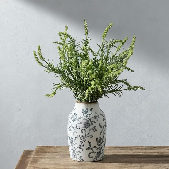 SIDUCAL Ceramic Vintage Vase, 7 Inch Retro Ice Cracked Chinoiserie Floral Vase, Rustic Farmhouse Vases for Home Decor, Bookshelf, Office, Garden, Chinoiserie Decor, Tuscan Decor, Gray Floral Pattern