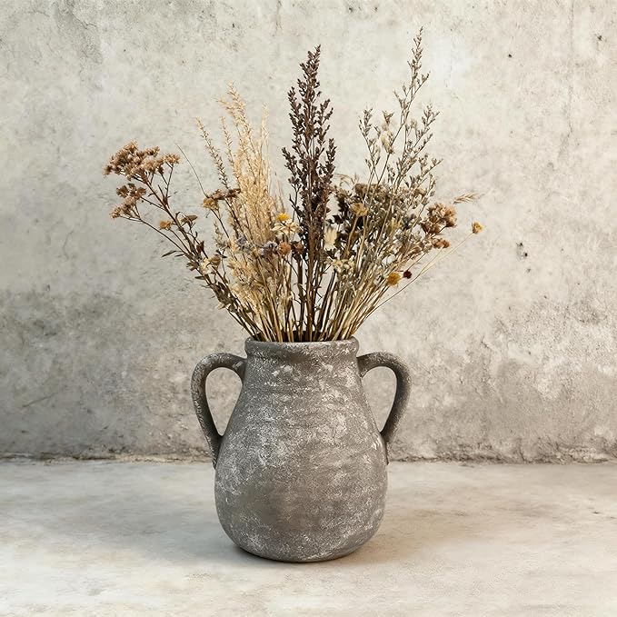 Ceramic Flower Vase Home Decor - 7.5 Inch Farmhouse Rustic Table Vases Living Room Decoration Decorative Vintage Pottery for Kitchen Shelf Coffee Dining Bookshelf Fireplace Centerpiece (Retro-7.5")