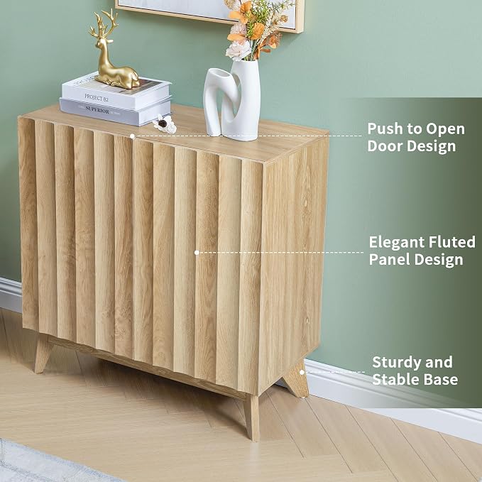 Bifins Sideboard Buffet Cabinet with Storage Set of 2, 61.4" Mid Century Modern Fluted Storage Cabinet with Doors & Adjustable Shelves for Living Room,Kitchen,Entryway (Natural 2pcs)