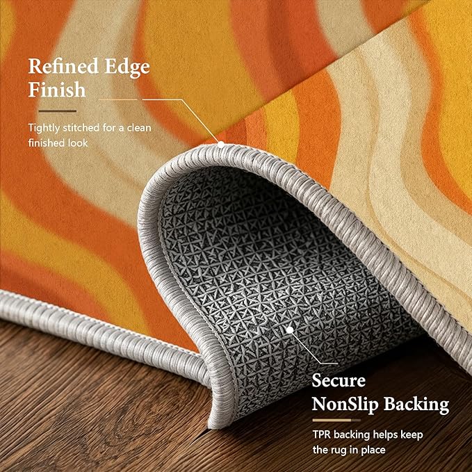 Sunset Flow Area Rug 2x3, Modern Abstract Wave Rug, Retro Orange Neutral Carpet for Living Room Bedroom, Soft Non Slip Washable Rug