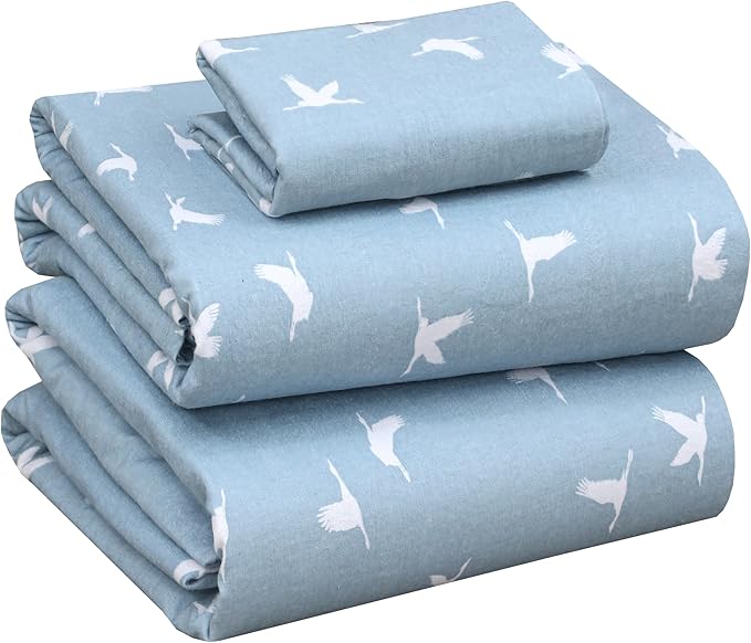 RUVANTI Flannel Sheets Twin Size - 100% Cotton Double Brushed Twin Sheets Set, Deep Pockets 16 Inches, All Seasons Breathable & Extra Soft Bed Sheets, Warm & Cozy, 3 Piece, We Fly