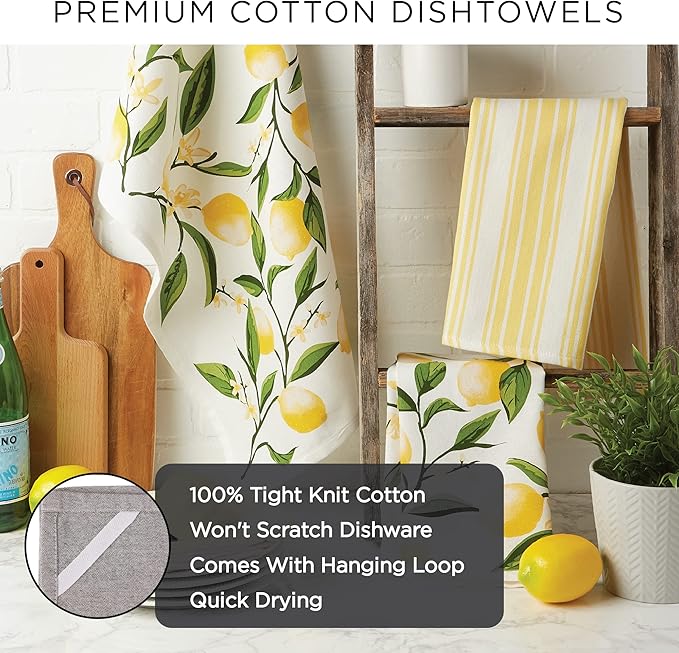 DII Cotton Dish Towel Set Damask Print, 18x28, Black, 2 Count