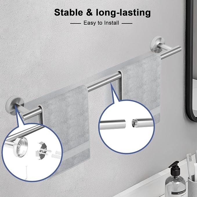 Brushed Nickel Towel Bar, 18 Inch Towel Racks for Bathroom Wall Mounted, SUS304 Stainless Steel Bathroom Towel Holder, Total Length 20.4 Inch Towel Bars