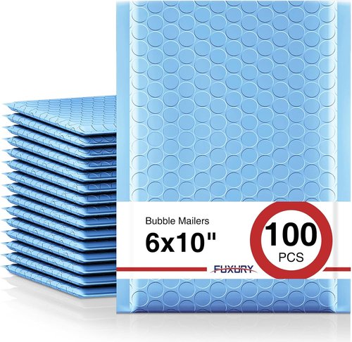 Fuxury Bubble Mailers - 100 Pcs Light Blue Thick Shipping Envelopes | 6x10" Size for Small Business Packaging