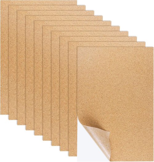 Cork Sheets by [Brand Name] - 10 PCS Self-Adhesive Tiles for Coasters & DIY Crafts | 11.69x8.26 Inches