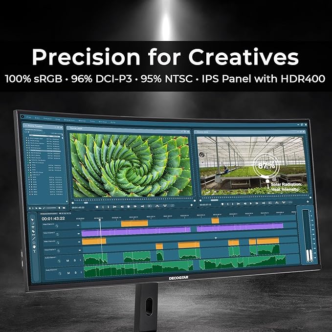 Deco Gear 40” 5K UltraWide Monitor (5120×2160), IPS, HDR10, 21:9, 100% sRGB / 96% DCI-P3, USB-C, HDMI, DP, PIP/PBP, Adaptive Sync - Pro Color Accuracy for Creators & Multitasking - American Seller