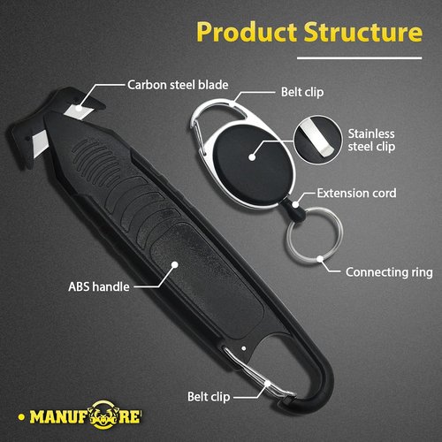 MANUFORE Safety Knife Set - 5 Pack Box Openers with Retractable Key Chains for Easy Cutting