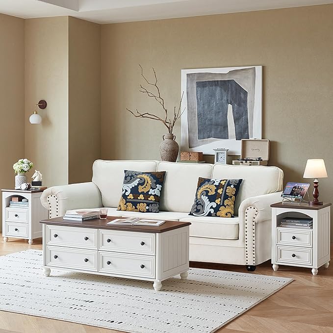Dressers & Night Stand Set of 3, Wood 54" Wide Dresser & 18" Charging Station Chest of Drawers, Roman Column 2 Drawer Nightstand Set of 2, Bedroom Furniture Dresser Suites for Home Living Room Hallway