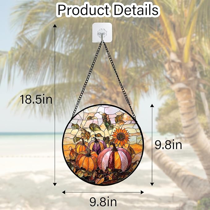 Stained Glass Window Hanging, Pumpkin Sunflower Suncatcher Diamond Glass Panel Sun Catchers Decor for Birthday for Women, Men, Wife, Aunt, and Mom 9.8 in