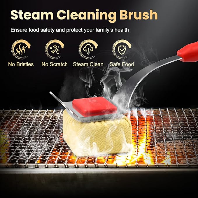 nonoYif Grill Brush Bristle Free + 5 Replaceable Pads, Steam Grill Brush for Outdoor Grill, BBQ Grill Brush and Scraper for Cast Iron/Stainless Steel Grates, Safe Grill Cleaner Brush, Gift for Men Dad