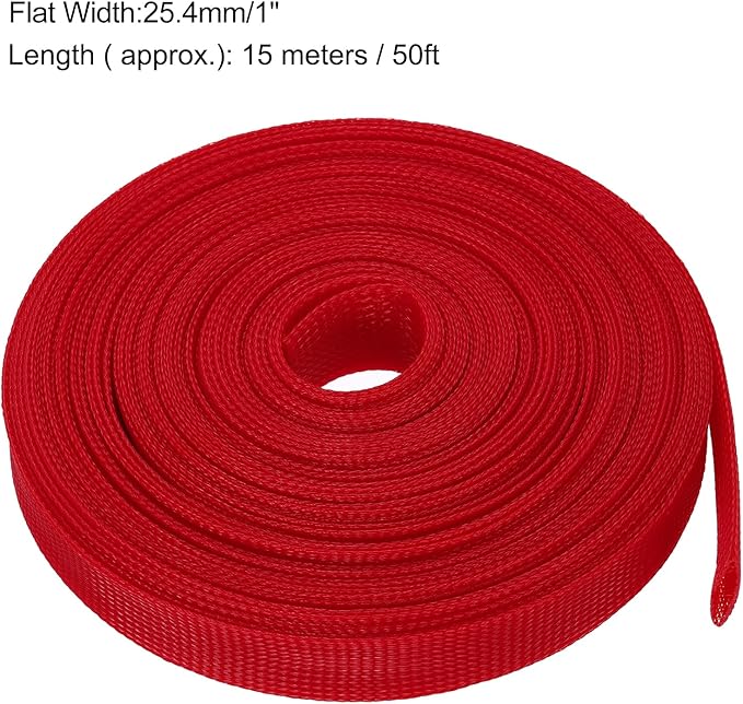 uxcell Expandable Sleeving, 1-inch 50ft Cable Sleeve, Red