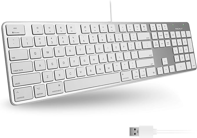Macally Ultra Slim Wired Keyboard and a Silent Wired Mouse, Simplistic Apple Accessories