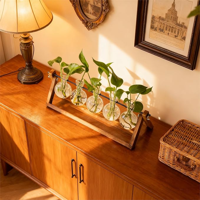 Plant Propagation Station, Propagation Vases for Plants, Unique Gardening Birthday Gifts for Women Plant Lovers Mom Best Friend - 5 Bulb Glass Vases