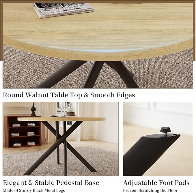 HIPIHOM 45.3 Inch Round Dining Table Set for 4, Mid Century Modern Small Coffee Set for Dining Room Kitchen Apartment (Cream Table + 4 White Shell Chairs)