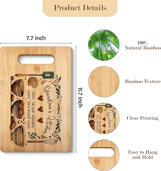 Grandma Cutting Board, Grandma Gifts From Grandkids,Mother's Day Kitchen Gifts for Mom from Daughters Sons Kids, Grandma's Kitchen Decorative Bamboo Cutting Board