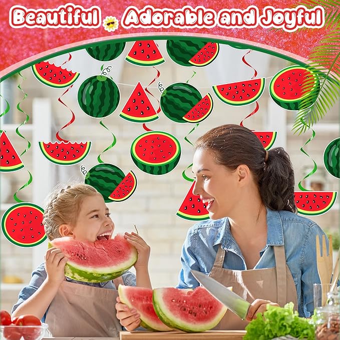 34 Pcs Summer Watermelon Party Decorations Watermelon Hanging Swirl Decorations Pre Strung Watermelon Banner Fruit Birthday Party Supplies for Summer Hawaiian Tropical Luau Beach Themed Party
