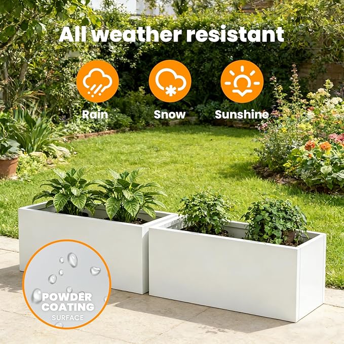 Metal Rectangular Planter Galvanized Steel Rectangle Planter White Planters Box 36" L x 15" W x 15" H Outdoor Indoor Large Heavy for Commercial Residential Plants Patio