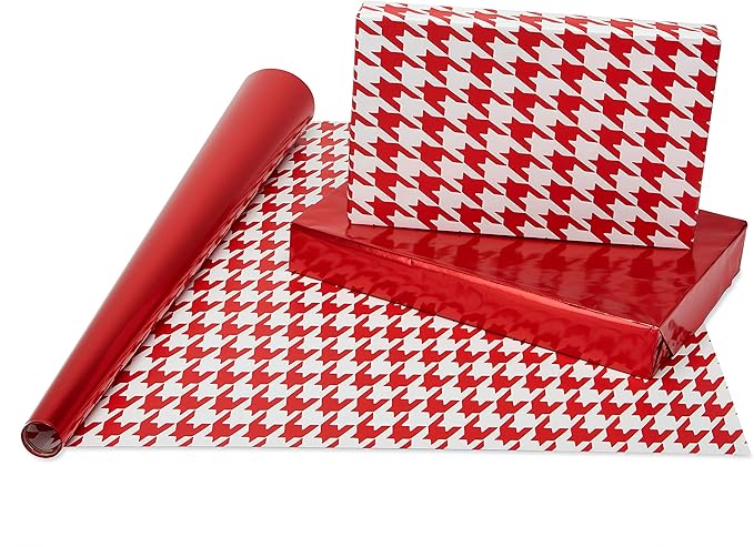 American Greetings Wrapping Paper Rolls for Christmas or Any Occasion, Metallic Gold and Red Holiday Gift Wrap (120 sq. ft., 4 Rolls-30 in. x 12 ft., Reversible) Stripes, Polka Dots, Zig Zags