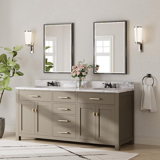 Black Framed Mirror for Bathroom, 24x36 Inch Black Rectangle Beveled Bathroom Vanity Mirror, Anti-Rust Matte Black Metal Frame Mirror for Wall, Vertical/Horizontal Wall-Mounted Mirrors