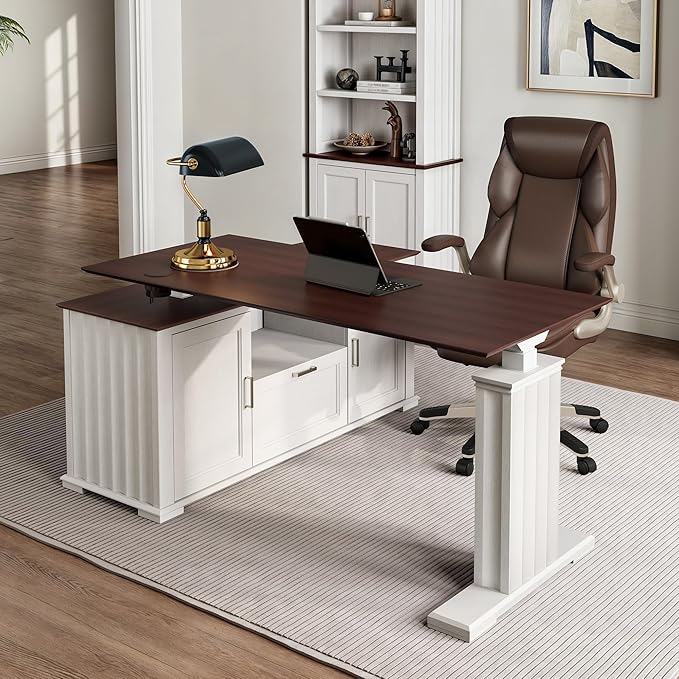 EUREKA ERGONOMIC 60x26 Executive Standing Desk with File Cabinet Drawers,L Shaped Adjustable Height Desk Home Office Computer Desk with Storage